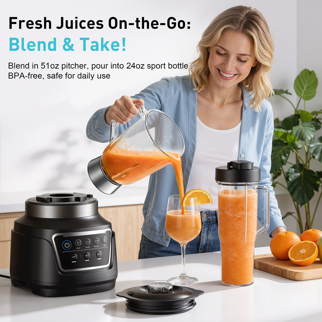 2-in-1 2400W Professional Blender with 2 Containers, 68Oz Jar, 25000RPM High Speed Blender, Stainless Steel Blade & Tamper for Smoothies, Juice & Ice Crushing