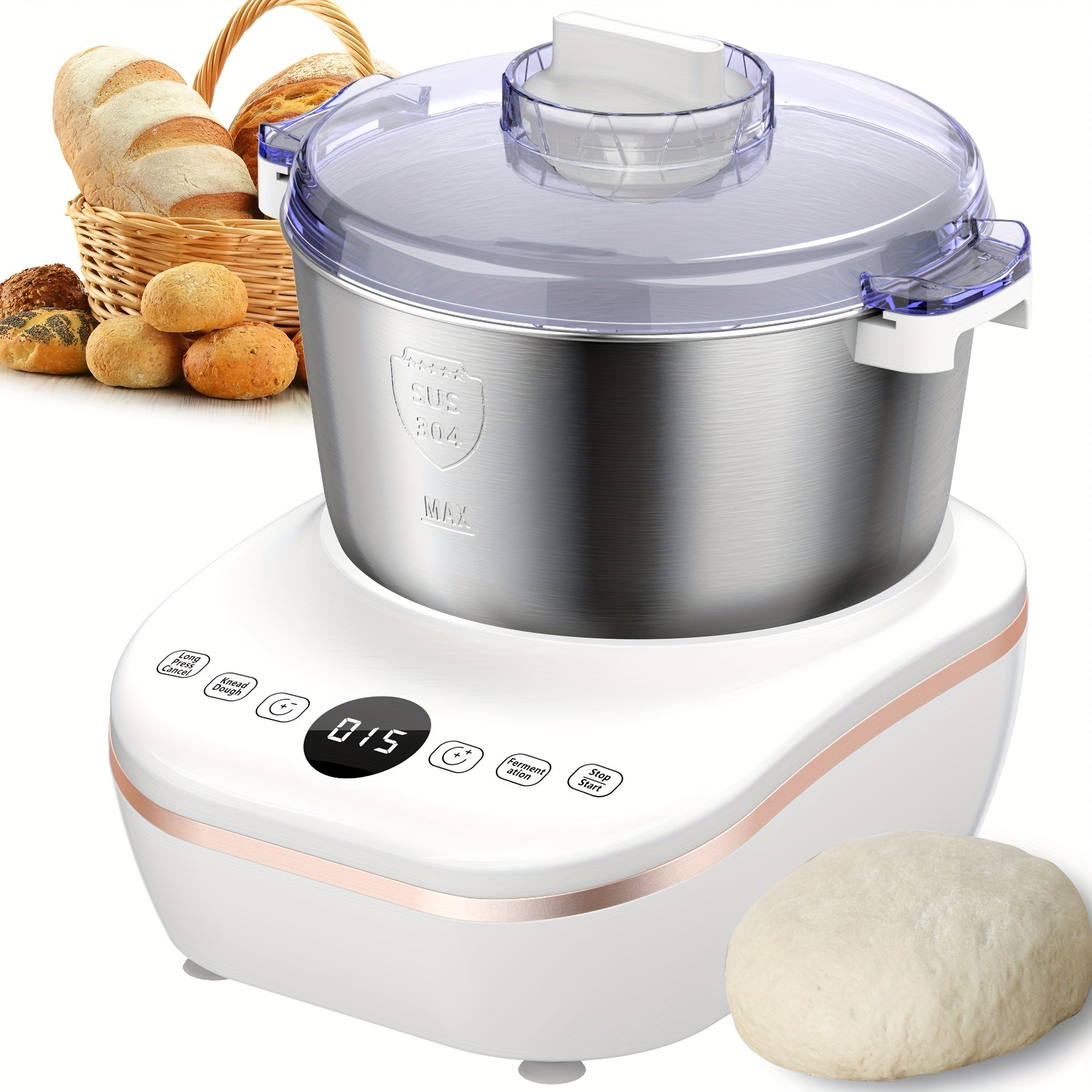 Electric Dough Mixer with Constant Temperature Fermentation, 304 Stainless Steel Dough Maker for Bread, Pizza & Cookies, Ideal Kitchen Gift