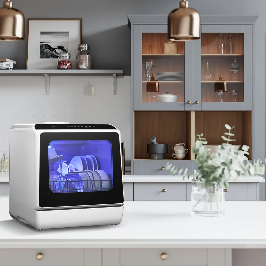 Compact Countertop Dishwasher, Portable Mini Dishwasher with 5L Built-in Water Tank, 6 Wash Modes & Baby Care, No Plumbing for Apartments & RVs