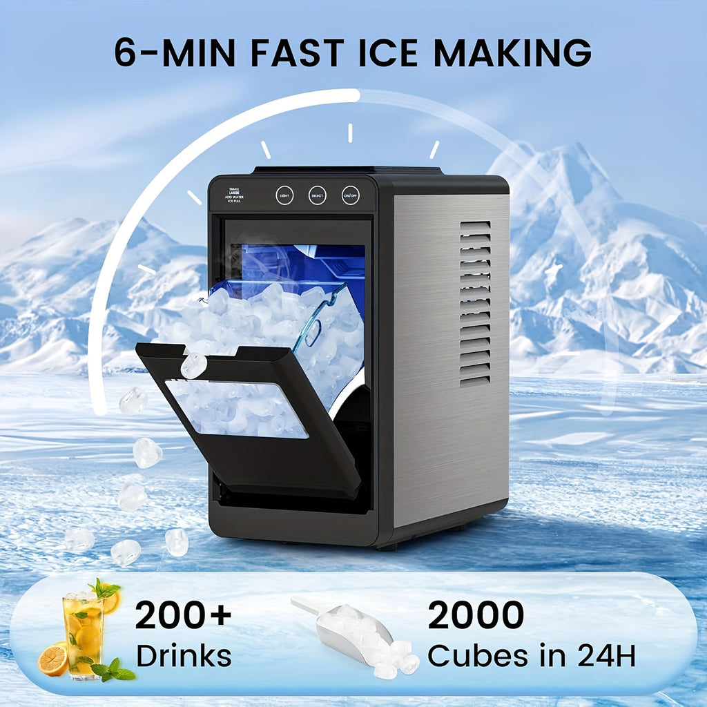 Portable Countertop Ice Maker with Handle, 26LBS/24H, 9 Bullet Ice Cubes in 6 Mins, Auto Self-Cleaning, Includes Ice Basket & Scoop