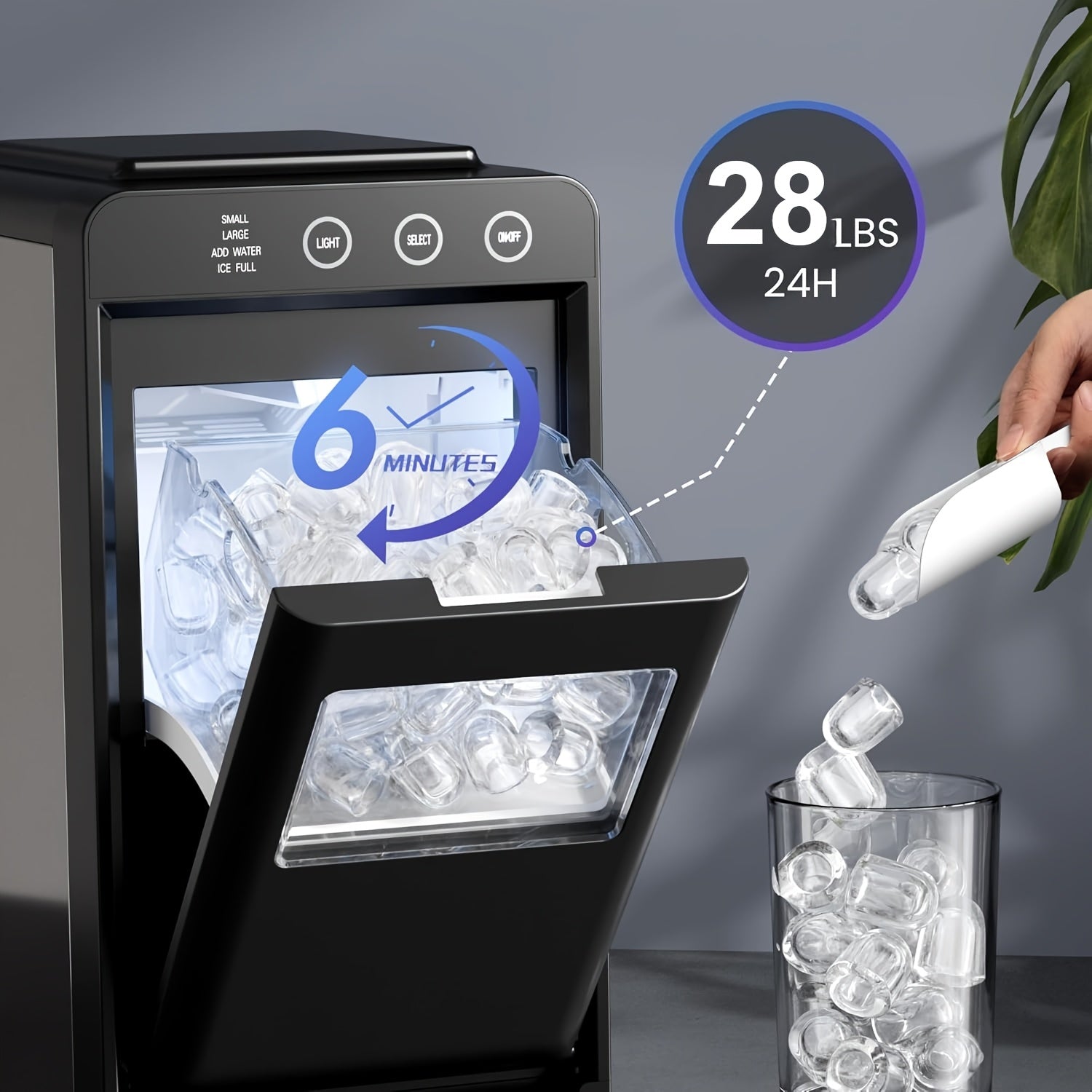 Portable Countertop Ice Maker with Handle, 26LBS/24H, 9 Bullet Ice Cubes in 6 Mins, Auto Self-Cleaning, Includes Ice Basket & Scoop