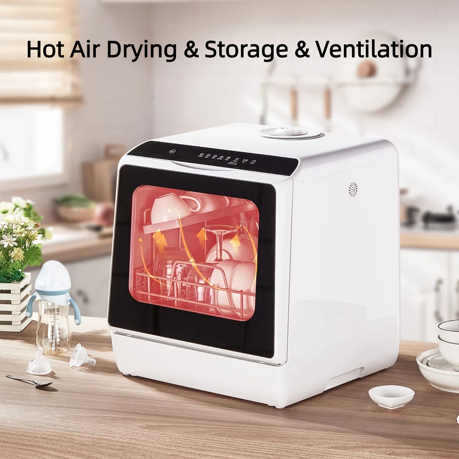 Compact Countertop Dishwasher, Portable Mini Dishwasher with 5L Built-in Water Tank, 6 Wash Modes & Baby Care, No Plumbing for Apartments & RVs