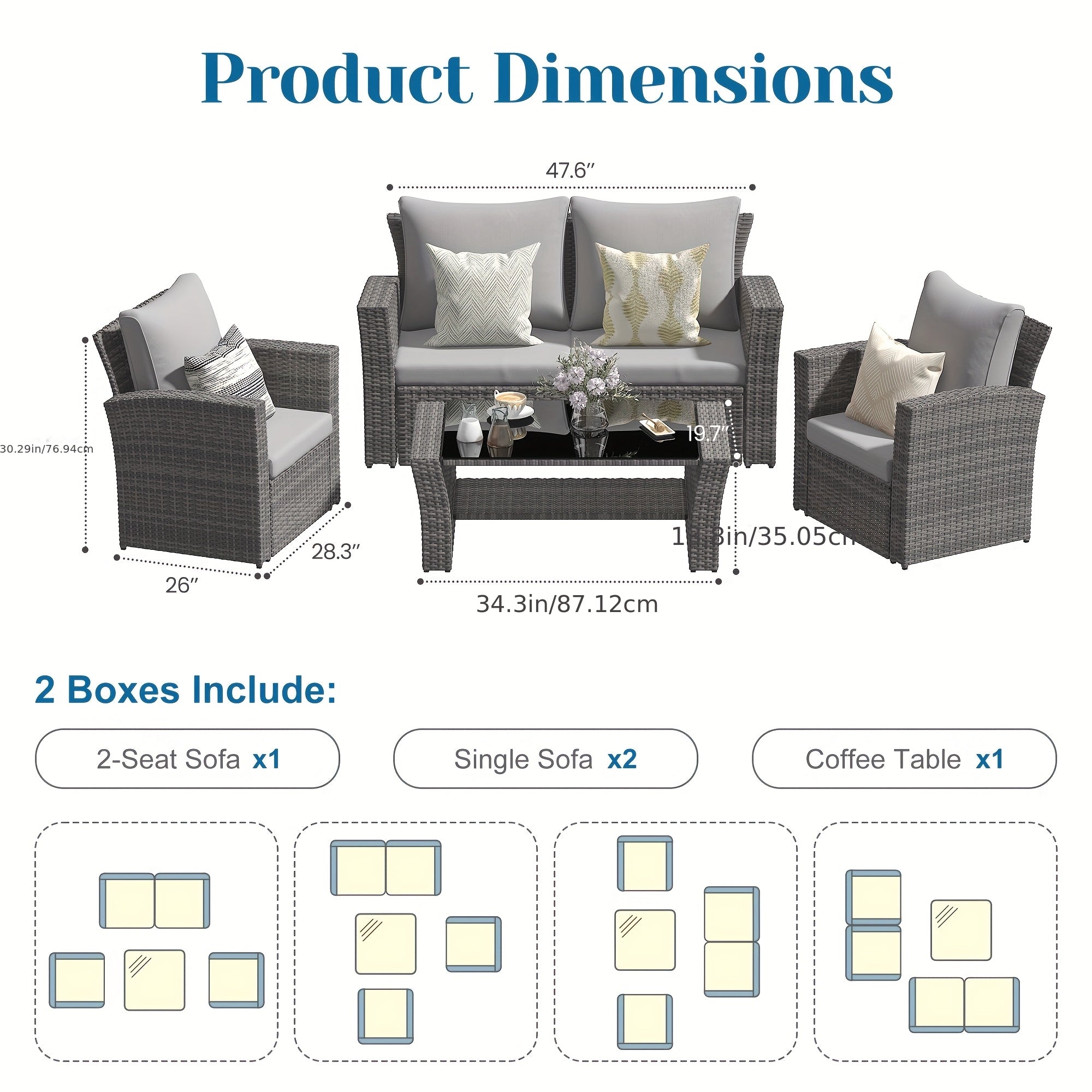 Modular PE Rattan Conversation Set, 4-Piece Patio Sofa & Coffee Table, Foam Cushions, Weatherproof Frame & Protective Cover for Poolside, Deck & Garden