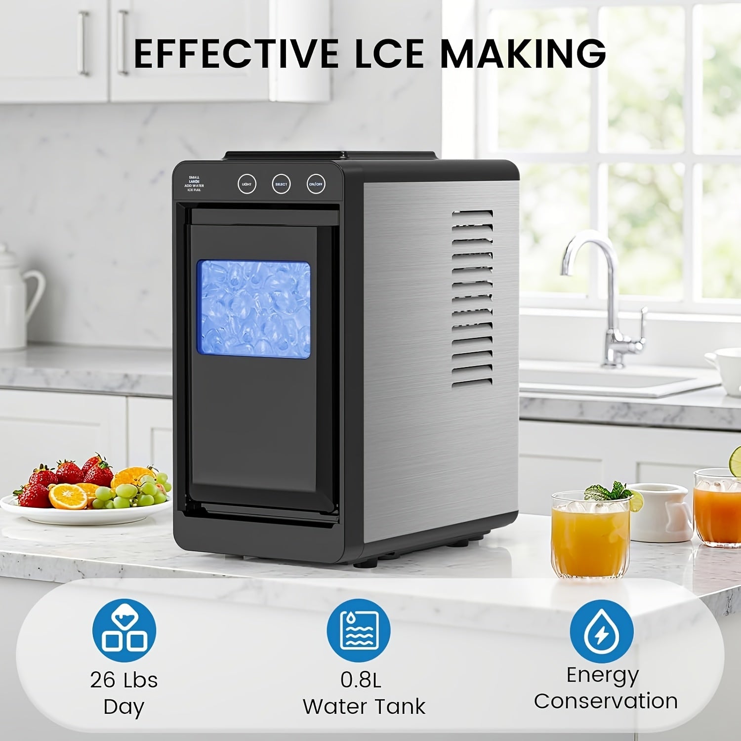 Portable Countertop Ice Maker with Handle, 26LBS/24H, 9 Bullet Ice Cubes in 6 Mins, Auto Self-Cleaning, Includes Ice Basket & Scoop