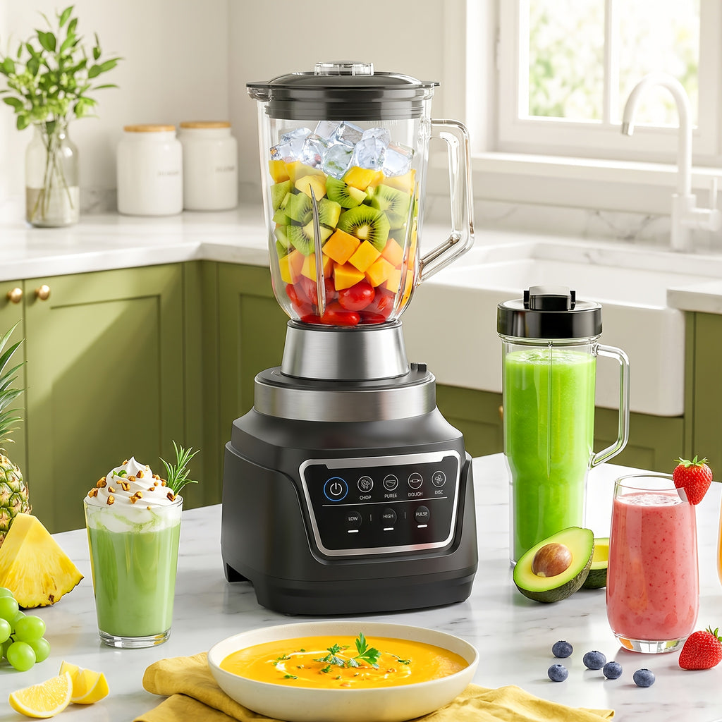 2-in-1 2400W Professional Blender with 2 Containers, 68Oz Jar, 25000RPM High Speed Blender, Stainless Steel Blade & Tamper for Smoothies, Juice & Ice Crushing