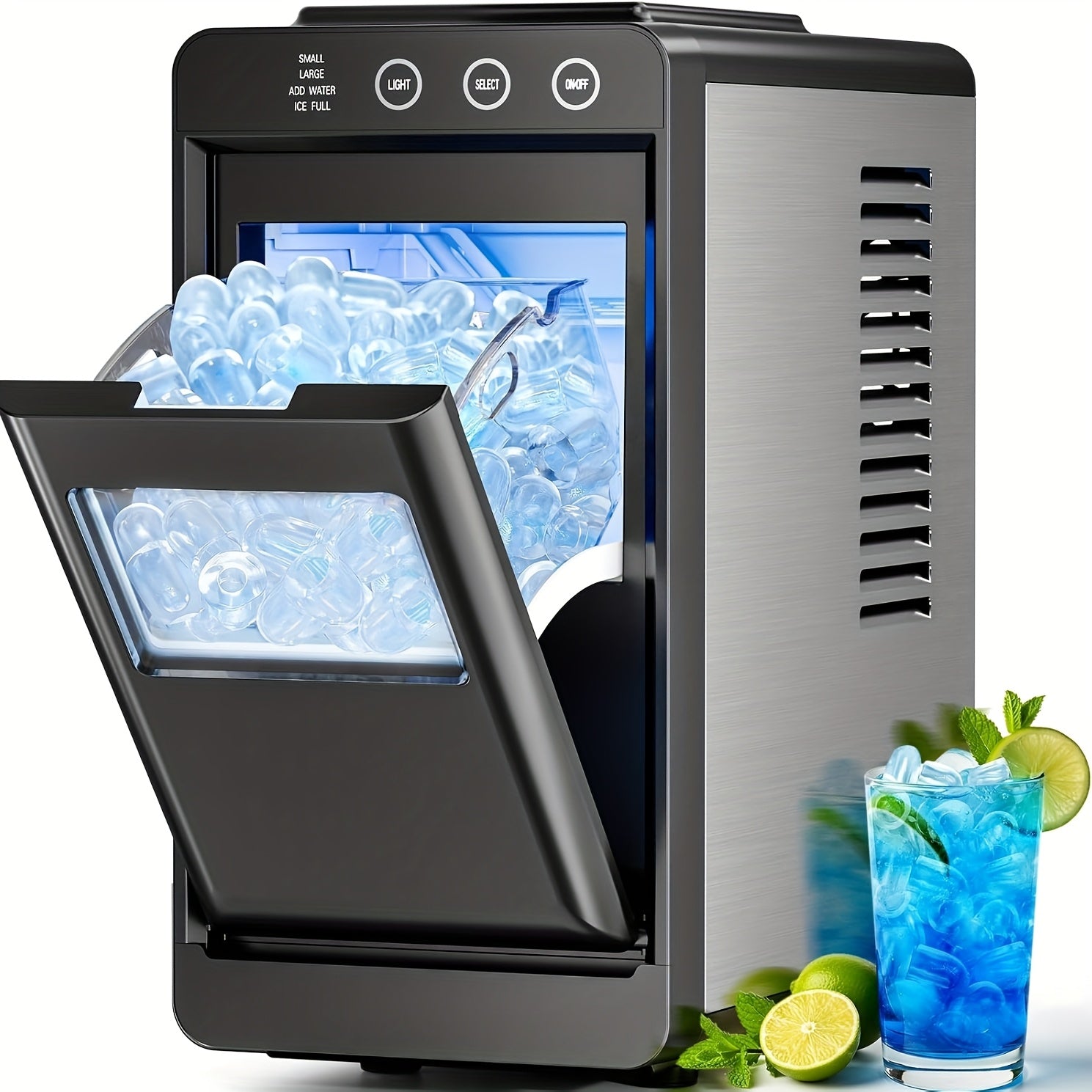 Portable Countertop Ice Maker with Handle, 26LBS/24H, 9 Bullet Ice Cubes in 6 Mins, Auto Self-Cleaning, Includes Ice Basket & Scoop