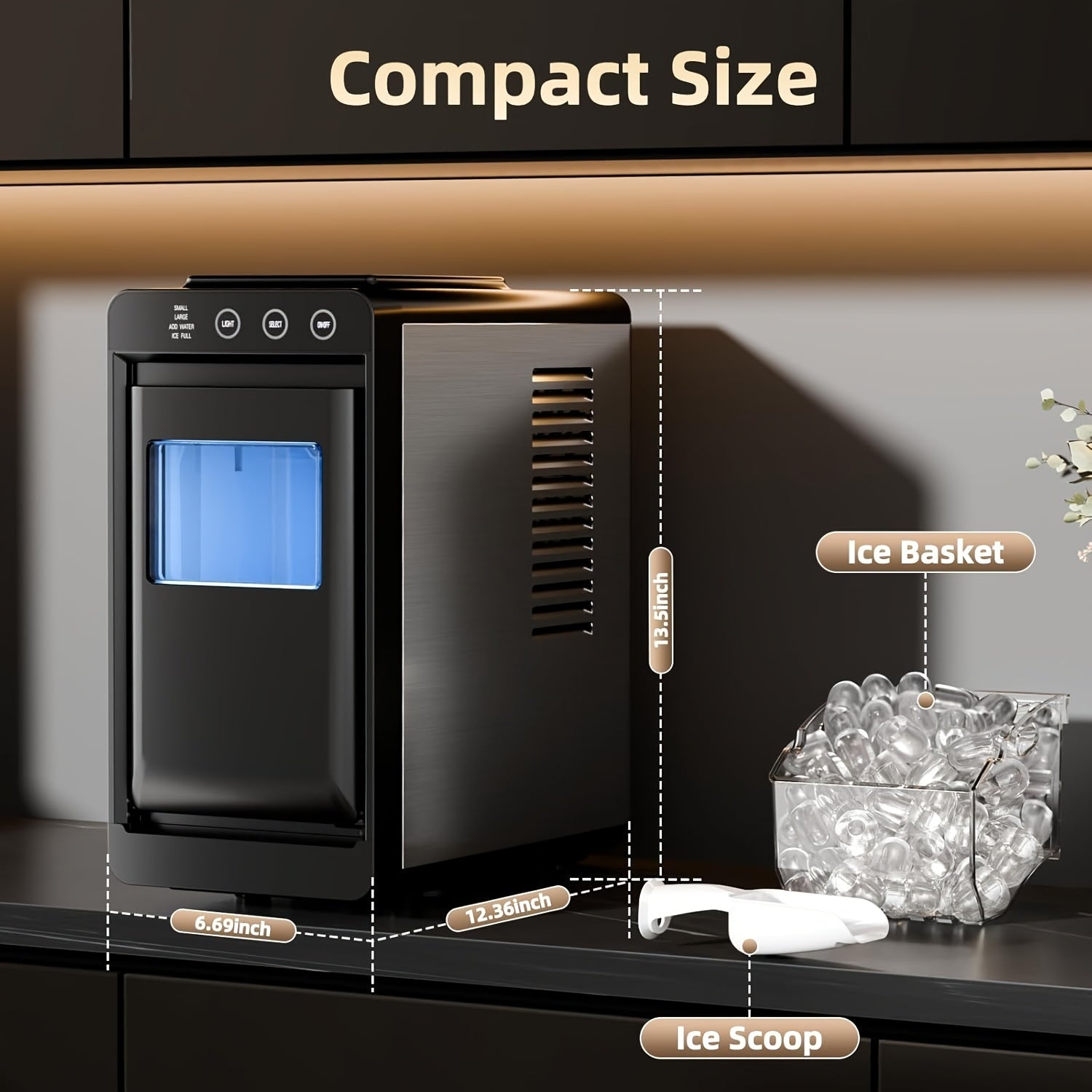 Portable Countertop Ice Maker with Handle, 26LBS/24H, 9 Bullet Ice Cubes in 6 Mins, Auto Self-Cleaning, Includes Ice Basket & Scoop