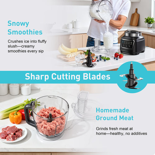 2-in-1 2400W Professional Blender with 2 Containers, 68Oz Jar, 25000RPM High Speed Blender, Stainless Steel Blade & Tamper for Smoothies, Juice & Ice Crushing