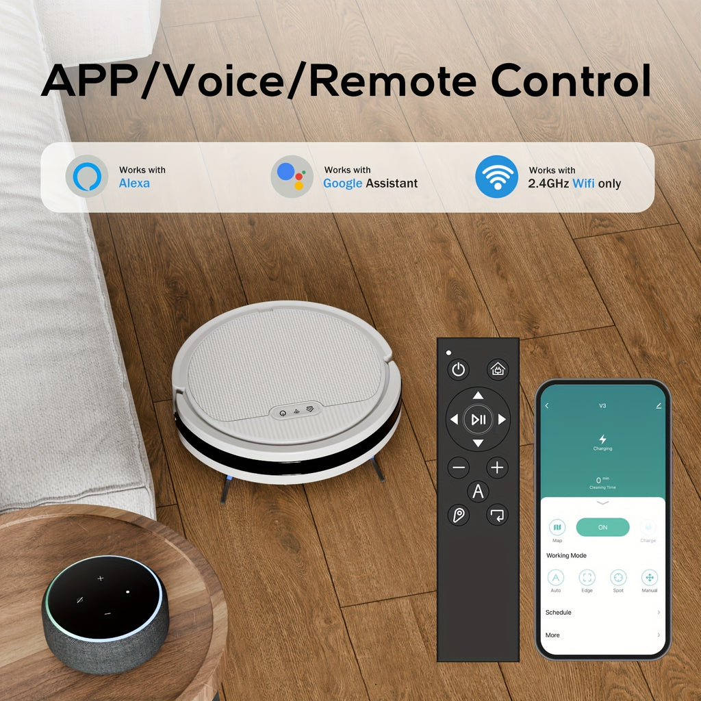 3-in-1 Intelligent Robotic Cleaner, 5000Pa Vacuum, Auto Charging & Fixed-Point Cleaning, App & Voice Control, Built-in Water Tank & Dust Box, Holiday Gift