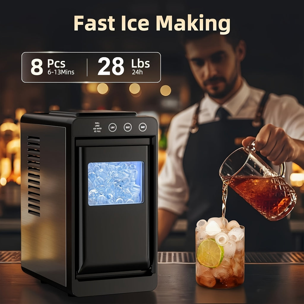 Portable Countertop Ice Maker with Handle, 26LBS/24H, 9 Bullet Ice Cubes in 6 Mins, Auto Self-Cleaning, Includes Ice Basket & Scoop
